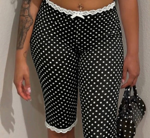 Black Ploka Dot Capri